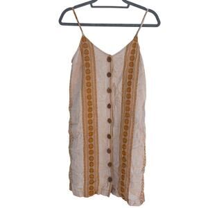 Rip Curl Button Front Strappy Midi Dress Boho Stripe Embroidered Size M